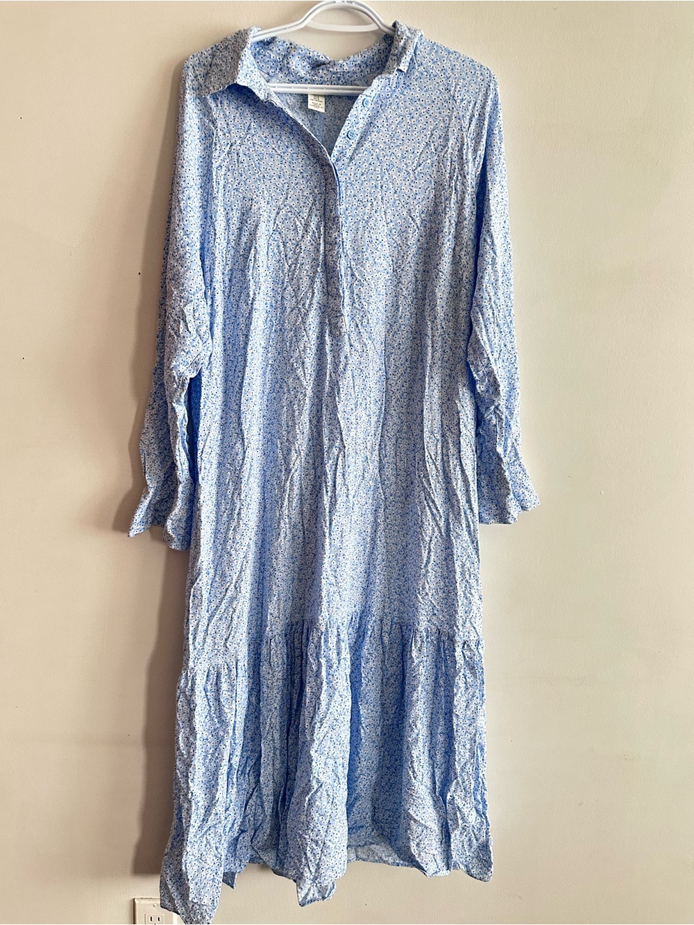 H&M Light Blue Floral Button-Front Maxi Dress
